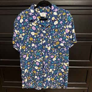 Peanuts Snoopy Woodstock Floral Rayon Hawaiian Shirt Men's Size S‎ Casual Button